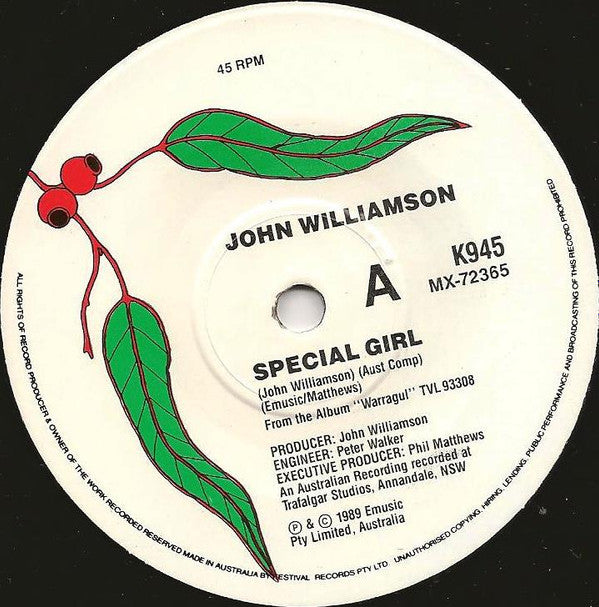 John Williamson : Special Girl (7", Single, Ltd)
