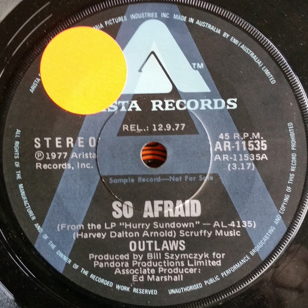 Outlaws : Hurry Sundown / So Afraid (7", Single, Promo)