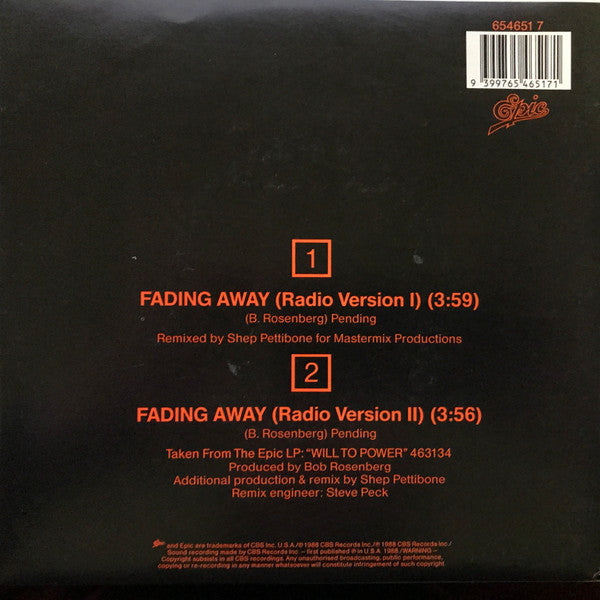 Will To Power : Fading Away (7", Single)