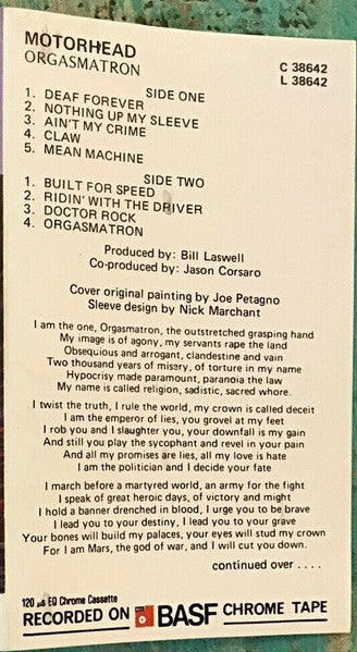 Motörhead : Orgasmatron (Cass, Album)