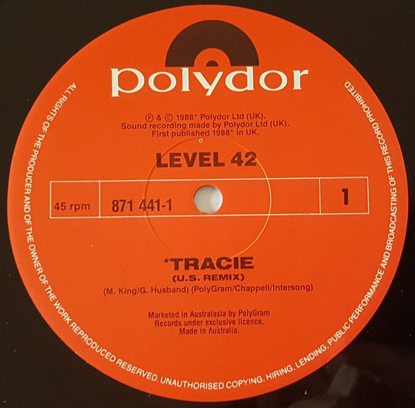 Level 42 : Tracie (U.S. Remix) (12", Single)
