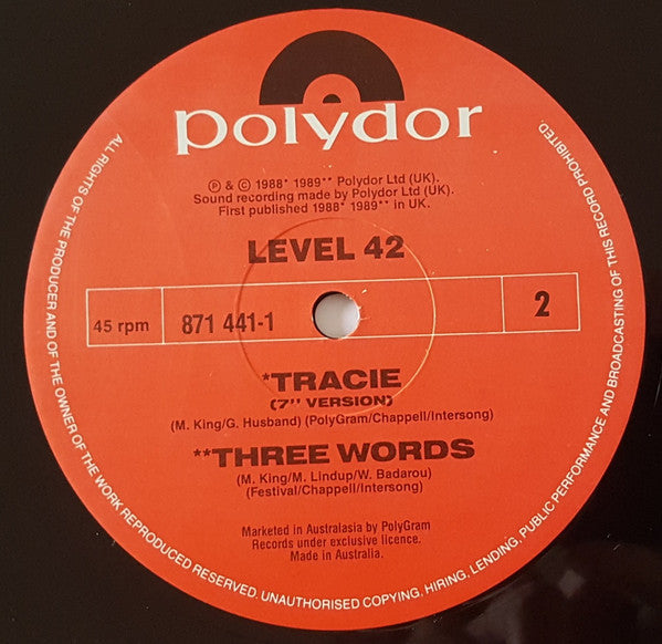 Level 42 : Tracie (U.S. Remix) (12", Single)