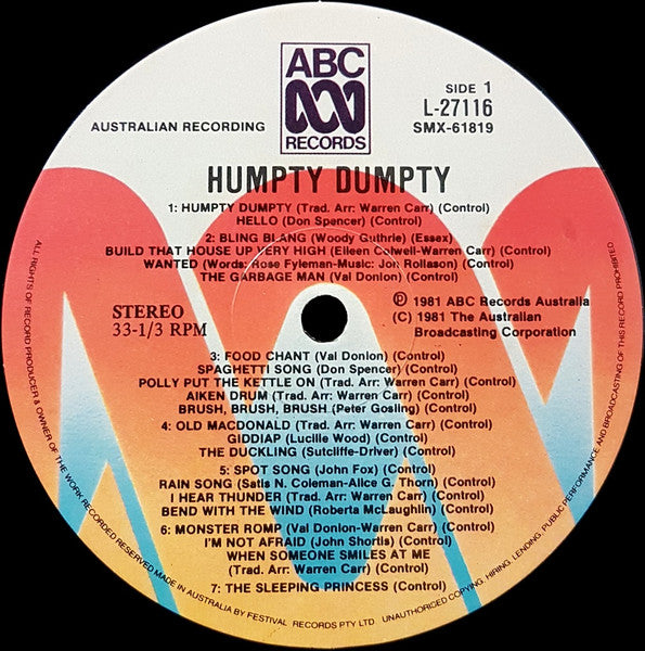 Play School, Kindergarten (6) : Humpty Dumpty (LP, Album, RE)