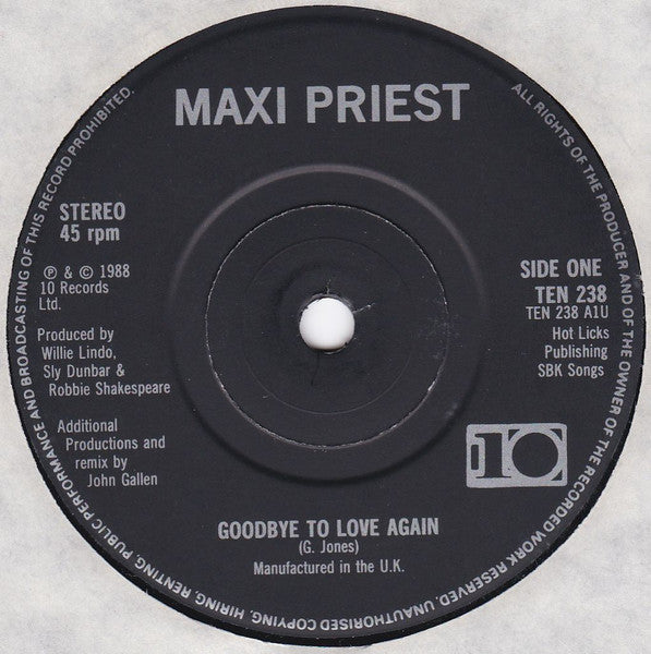 Maxi Priest : Goodbye To Love Again (7", Single)