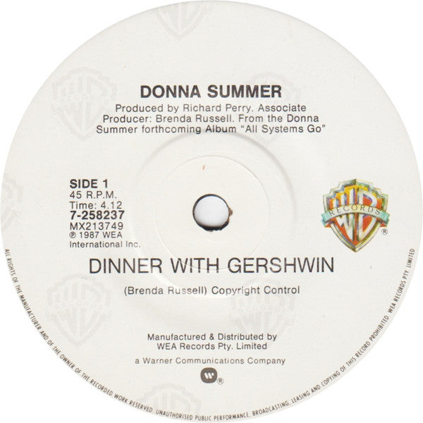 Donna Summer : Dinner With Gershwin (7", Single)