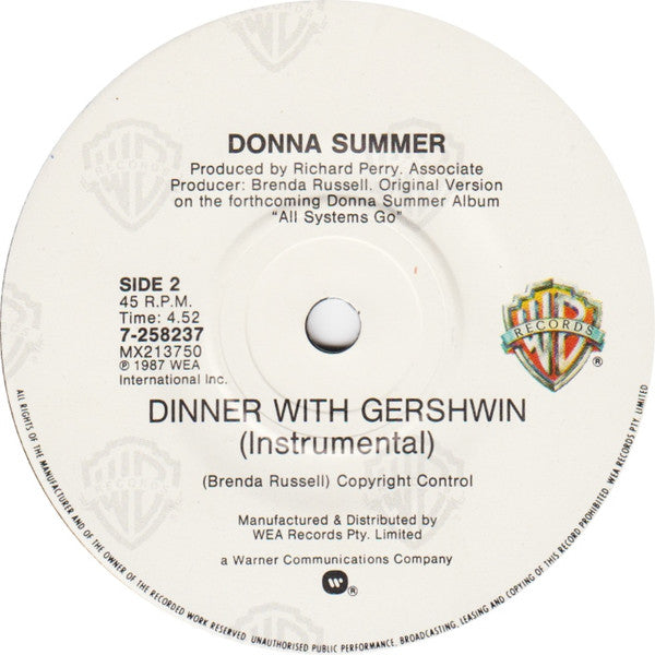 Donna Summer : Dinner With Gershwin (7", Single)