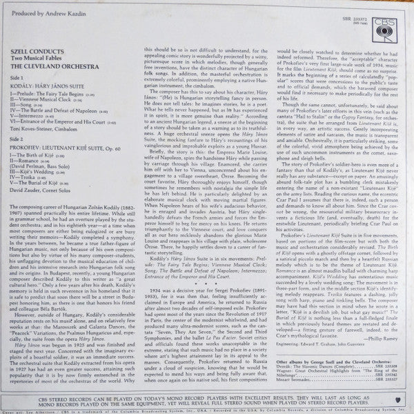 Szell*, Kodály* / Prokofiev* - The Cleveland Orchestra : Szell Conducts Two Musical Fables (Háry János / Lieutenant Kijé) (LP)