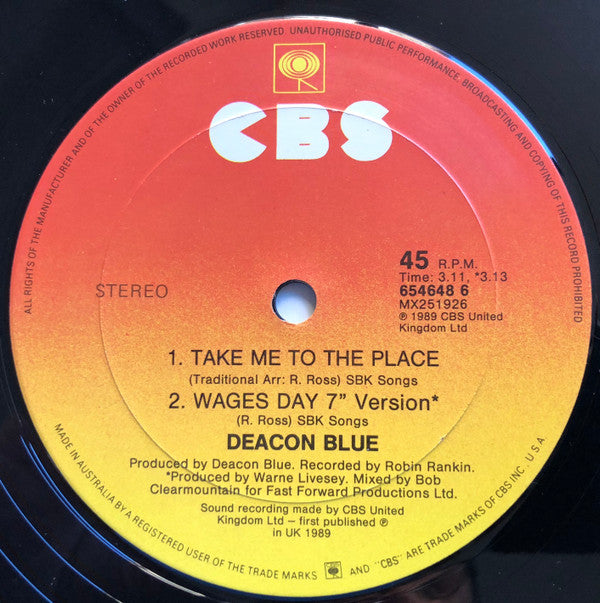 Deacon Blue : Wages Day (12", Single)