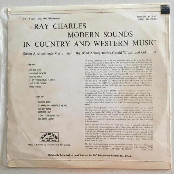Ray Charles : Modern Sounds In Country And Western Music (LP, Album)