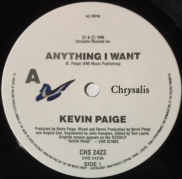 Kevin Paige : Anything I Want (7", Single)