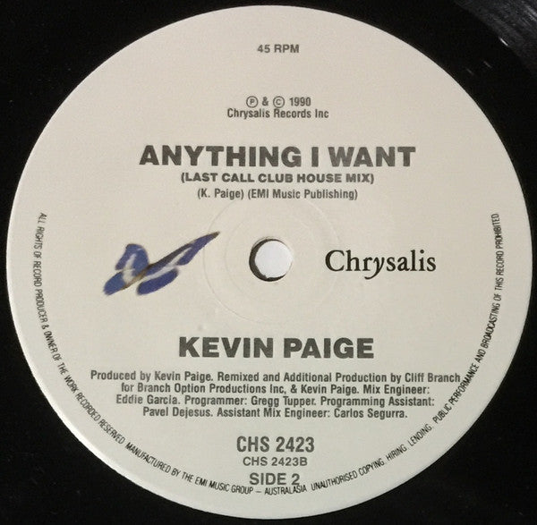 Kevin Paige : Anything I Want (7", Single)