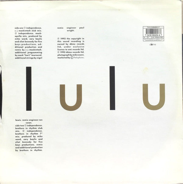 Lulu : Independence (Brothers In Rhythm and CJ Mackintosh Mixes) (12")
