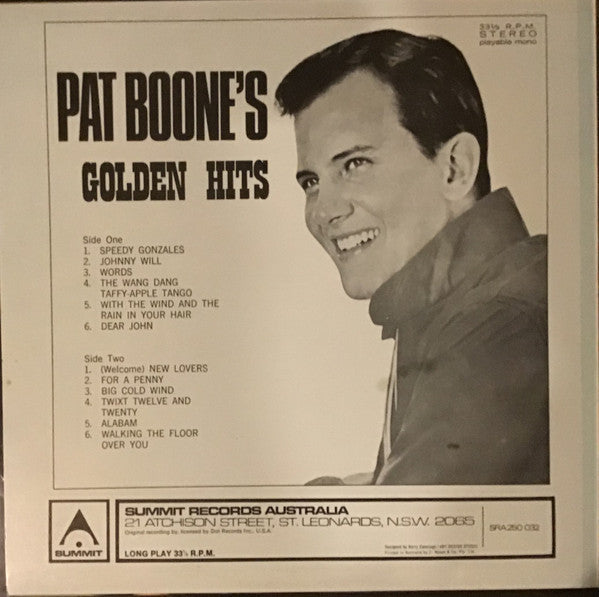Pat Boone : Pat Boone's Golden Hits  (LP, Comp)