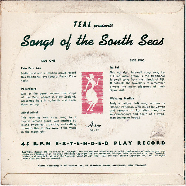 Various : TEAL Presents Songs Of The South Seas (7", EP)