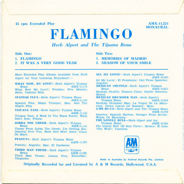 Herb Alpert & The Tijuana Brass : Flamingo (7", EP, Mono)