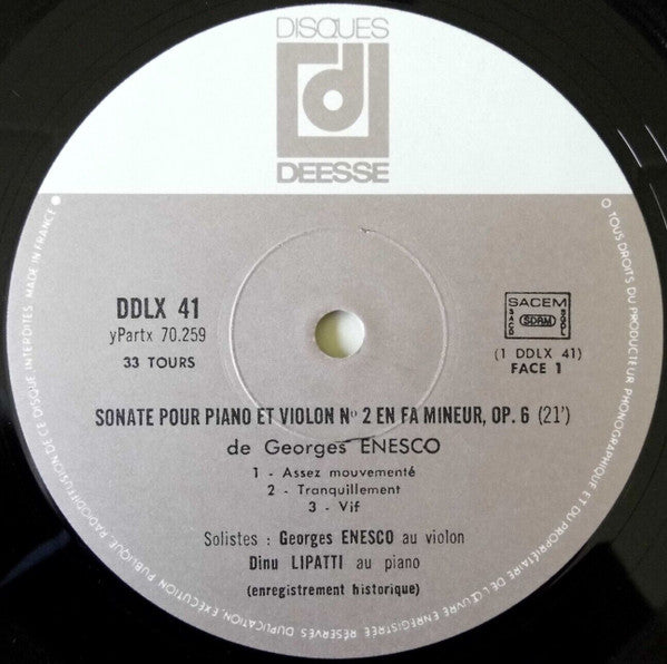 George Enescu, Dinu Lipatti : Inedits Compositions Et Interprétations - Enregistrements Historiques (2xLP, Comp, Gat)