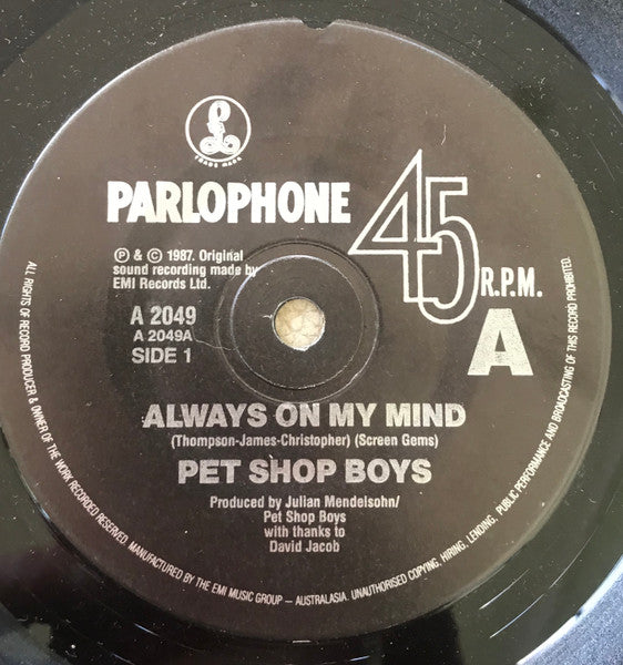 Pet Shop Boys : Always On My Mind (7", Single)