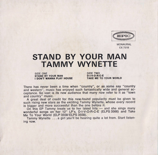 Tammy Wynette : Stand By Your Man (7", EP, RE)