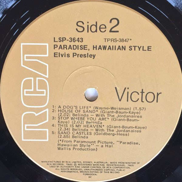 Elvis Presley : Paradise, Hawaiian Style (LP, Album, RE)