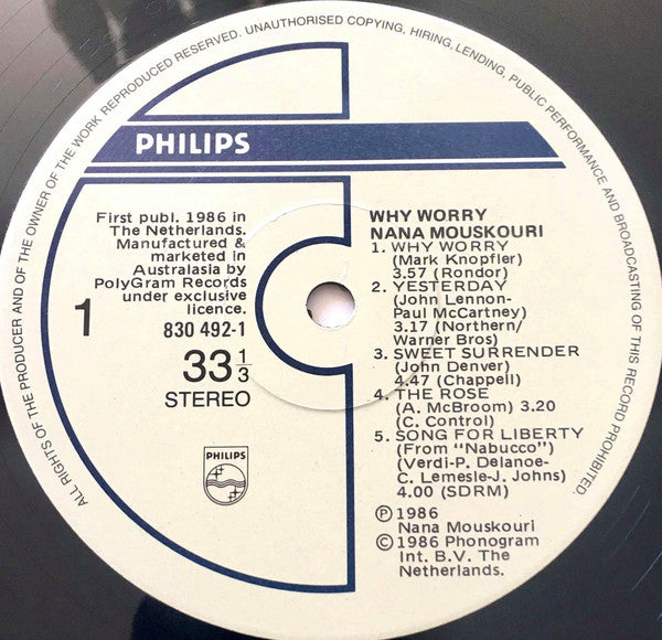 Nana Mouskouri : Why Worry (LP, Comp)