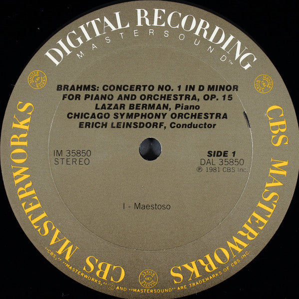 Johannes Brahms, Lazar Berman, Erich Leinsdorf, Chicago Symphony Orchestra : Piano Concerto No.1 (LP, Album)