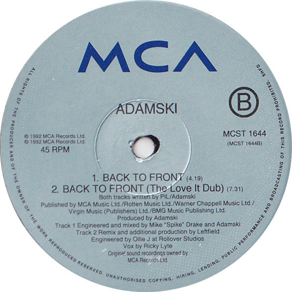 Adamski : Back To Front (12")