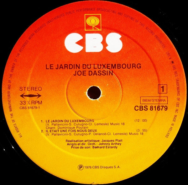 Joe Dassin : Le Jardin Du Luxembourg (LP, Album, Gat)