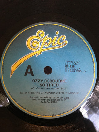 Ozzy Osbourne : So Tired (7", Single)