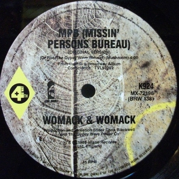 Womack & Womack : MPB (Missin' Persons Bureau) (7", Single, Ltd)