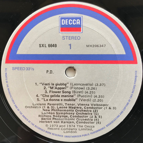 Luciano Pavarotti : The World's Favourite Tenor Arias (LP, Comp, RE)