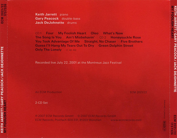Keith Jarrett / Gary Peacock / Jack DeJohnette : My Foolish Heart (Live At Montreux) (2xCD, Album)