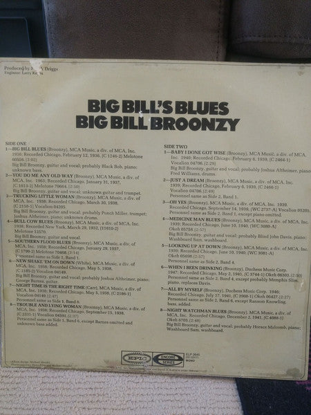 Big Bill Broonzy : Big Bill's Blues (LP, Comp, Mono)