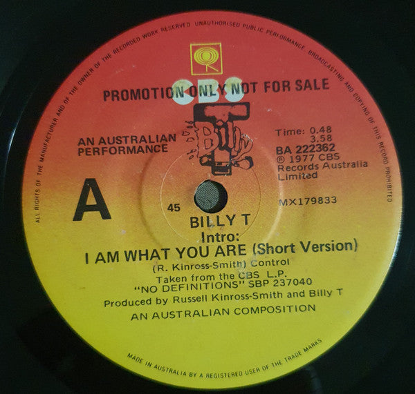 Billy T : I Am What You Are (7", Single, Promo)