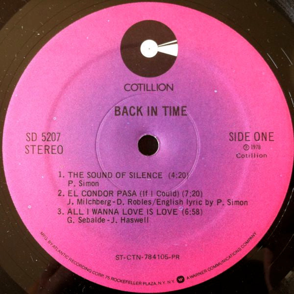Back In Time : Back In Time (LP, Album, PR)