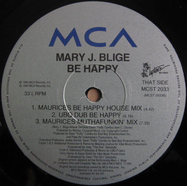 Mary J. Blige : Be Happy (12")