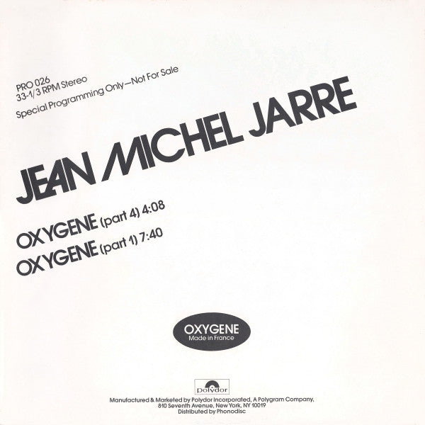 Jean Michel Jarre* : Oxygene (Part 4) (12", Promo)