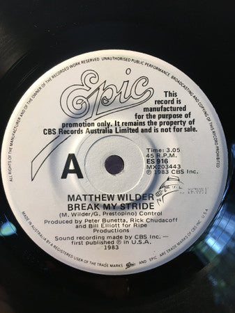 Matthew Wilder : Break My Stride (7", Single, Promo)