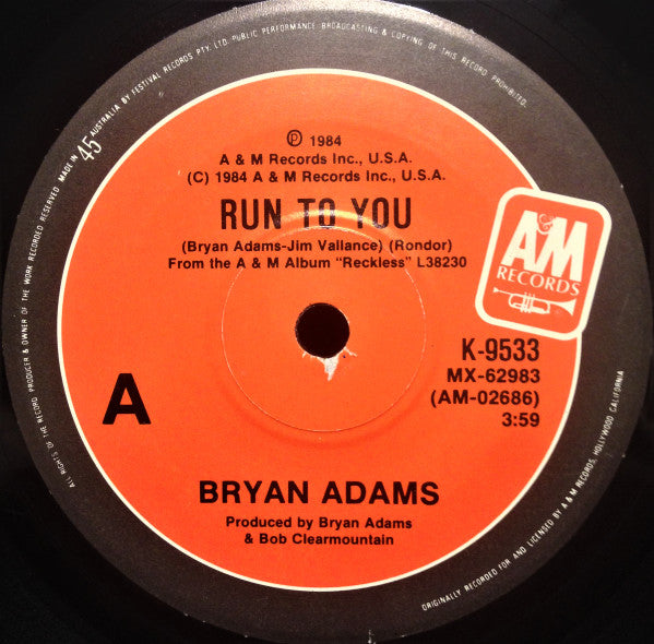 Bryan Adams : Run To You (7", Gen)
