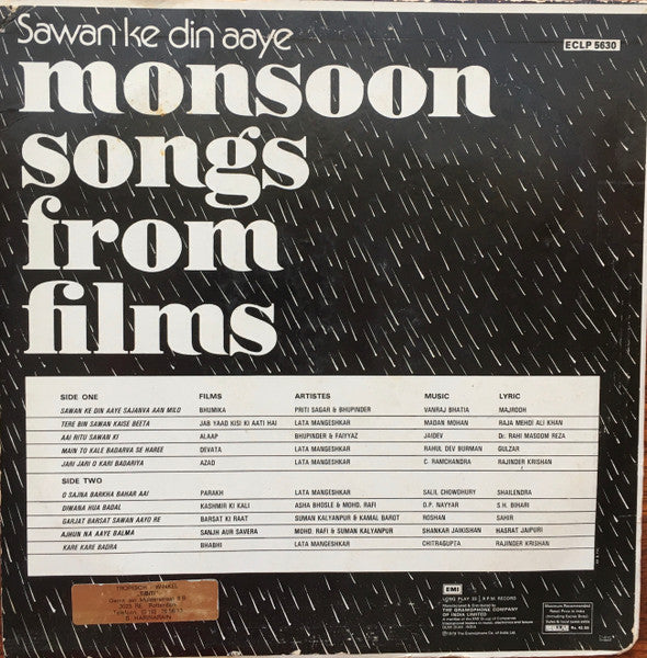 Various : Monsoon Songs From Films, Sawan Ke Din Aaye (LP, Comp)