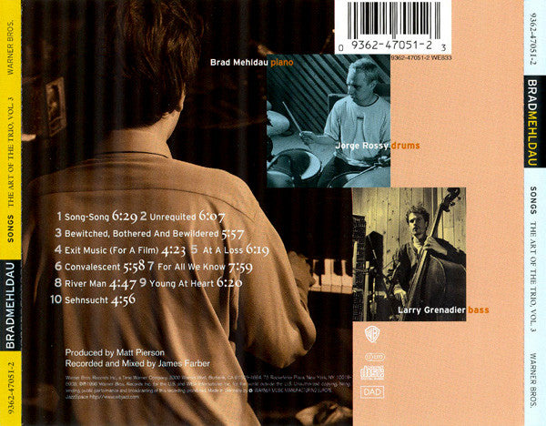 Brad Mehldau : Songs - The Art Of The Trio Volume Three (CD, Album)