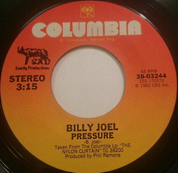 Billy Joel : Pressure (7", Single, Styrene, Ter)