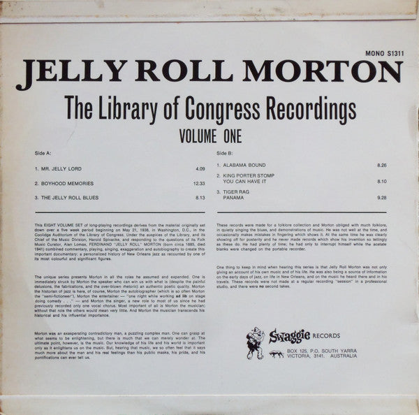 Jelly Roll Morton : The Library Of Congress Recordings Volume One (LP, Album, Mono)