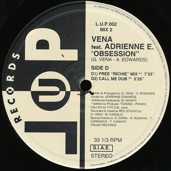 Giacomo Vena Feat. Adrienne Edwards : Obsession (2x12")