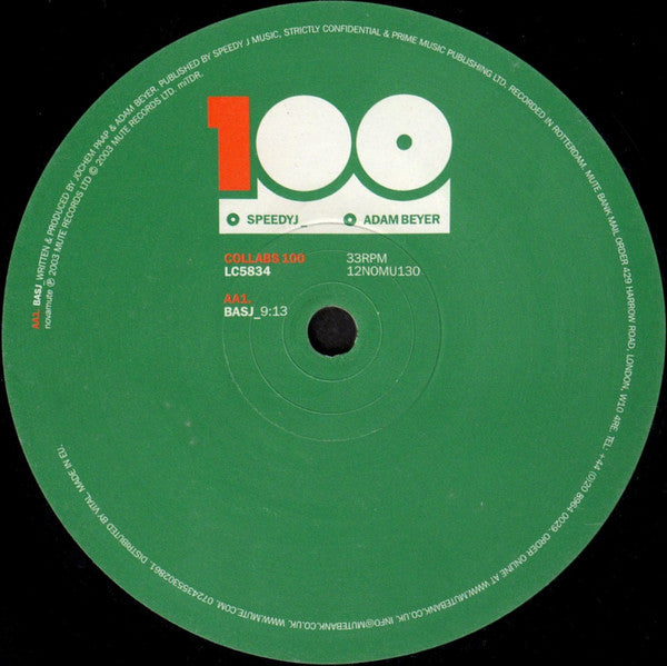 Speedy J _ Adam Beyer : Collabs 100 (12")