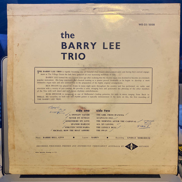 The Barry Lee Trio : On Safari (LP, Album, Mono)
