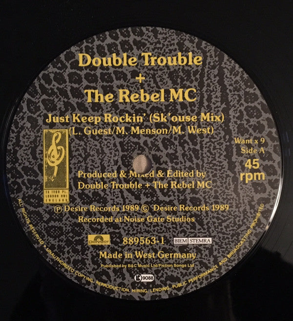 Double Trouble & Rebel MC : Just Keep Rockin' (12")
