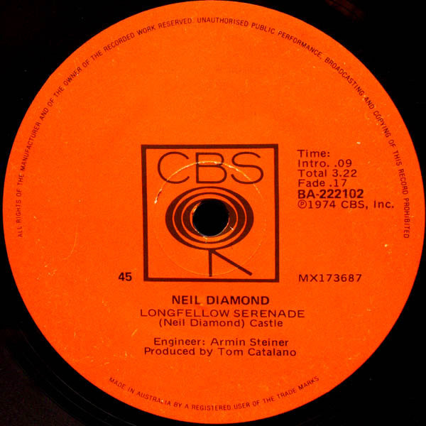 Neil Diamond : Longfellow Serenade (7", Single)