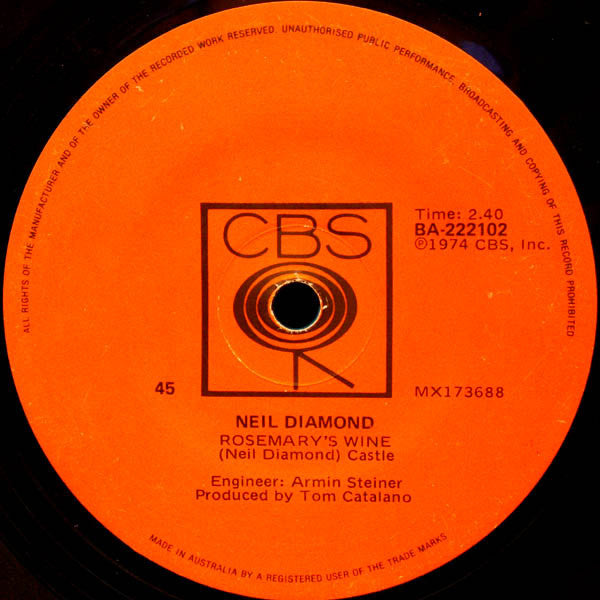 Neil Diamond : Longfellow Serenade (7", Single)