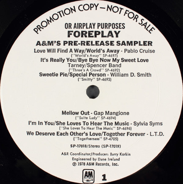 Various : Foreplay: A&M's Pre-Release Sampler #7 (1978) (LP, Promo, Smplr)