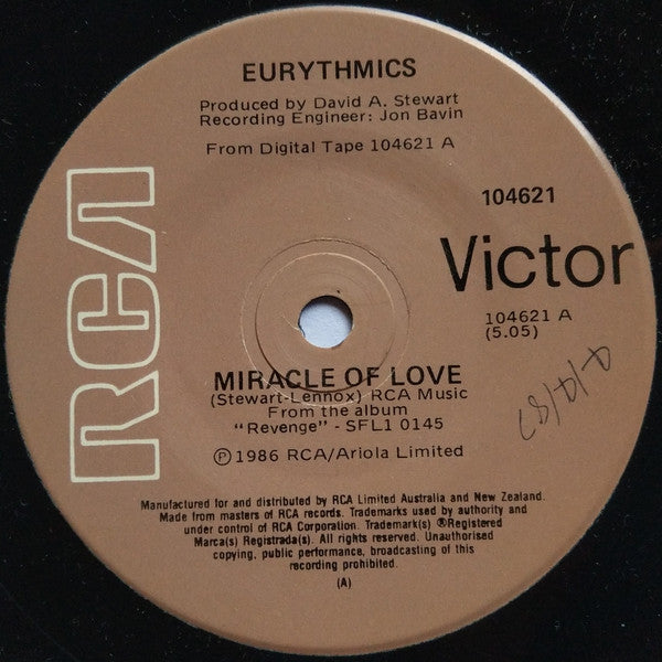 Eurythmics : The Miracle Of Love (7", Single)